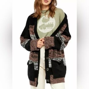 Free People Southport Beach Oversized Striped Knit Cardigan FLAWED Women’s XS